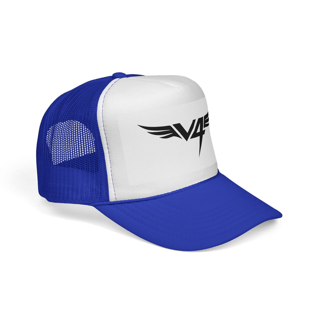 V4 Wing Logo Trucker Cap — Retro Patriotic Red, White & Blue Mesh Hat