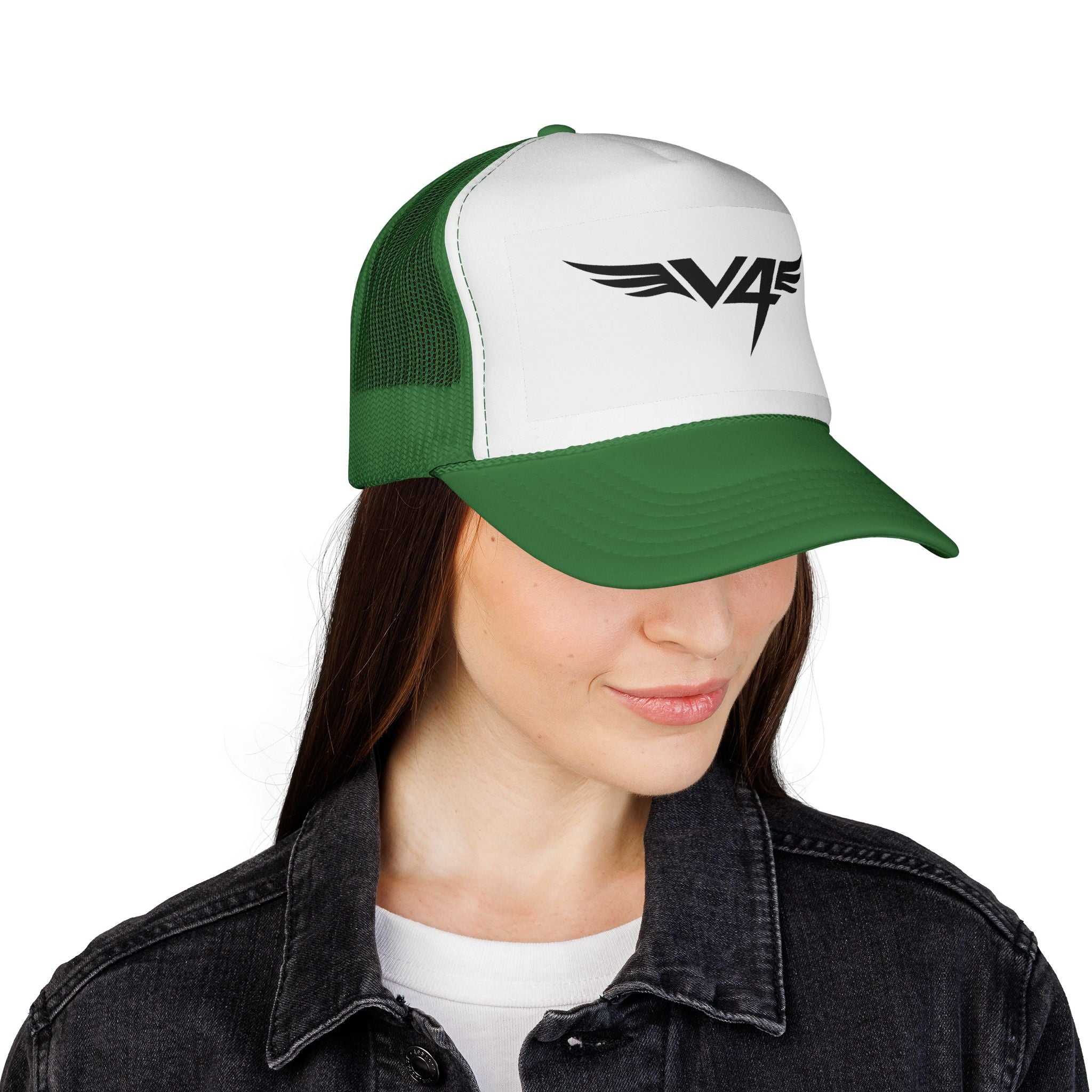 V4 Wing Logo Trucker Cap — Retro Patriotic Red, White & Blue Mesh Hat