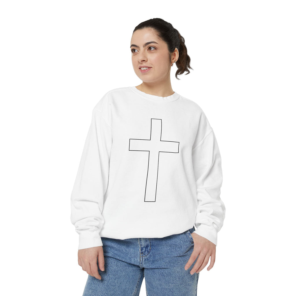 Christian Sweatshirt — Cross Design with Psalm 27:1 Verse Back
