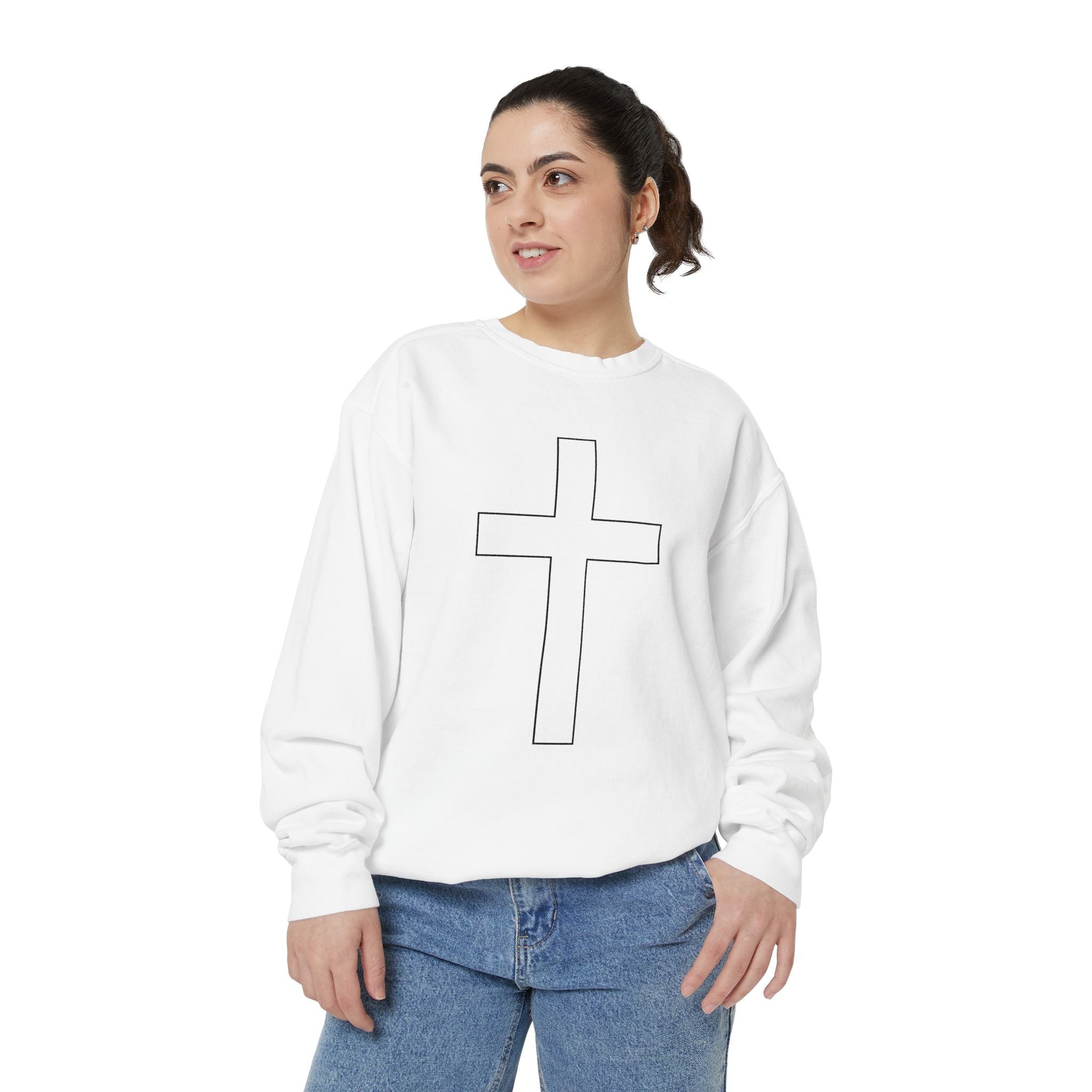 Christian Sweatshirt — Cross Design with Psalm 27:1 Verse Back