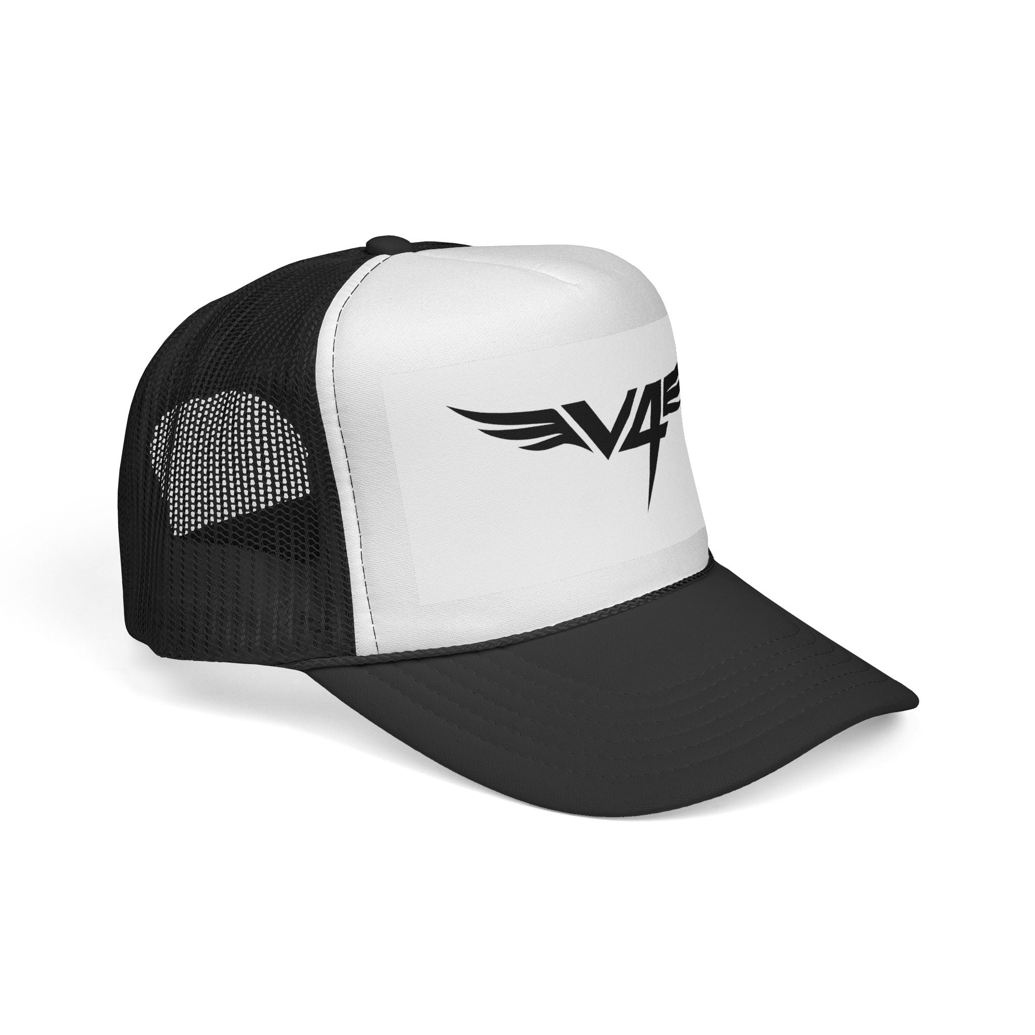 V4 Wing Logo Trucker Cap — Retro Patriotic Red, White & Blue Mesh Hat