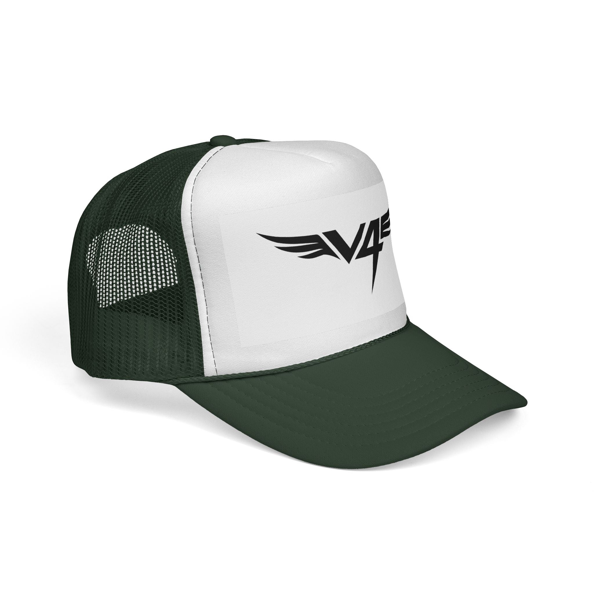 V4 Wing Logo Trucker Cap — Retro Patriotic Red, White & Blue Mesh Hat