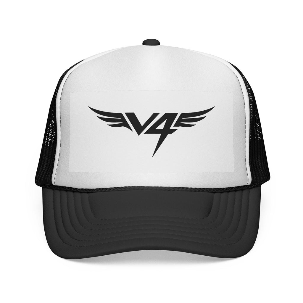 V4 Wing Logo Trucker Cap — Retro Patriotic Red, White & Blue Mesh Hat