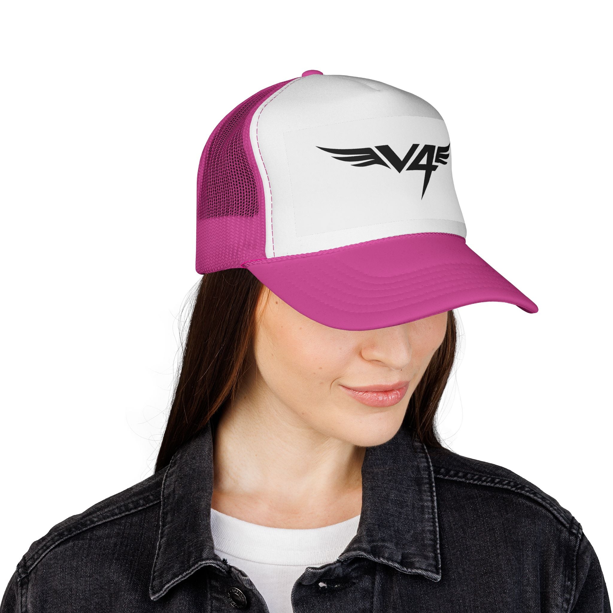 V4 Wing Logo Trucker Cap — Retro Patriotic Red, White & Blue Mesh Hat