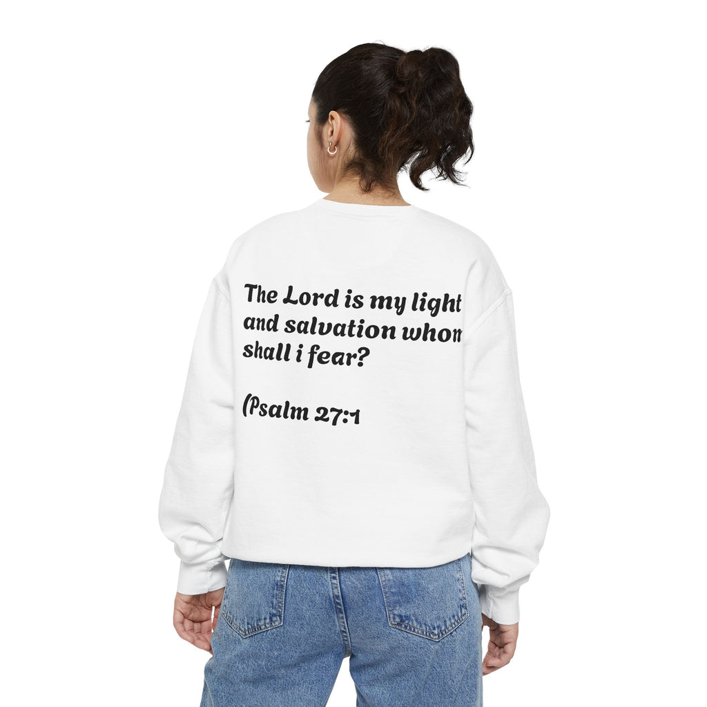 Christian Sweatshirt — Cross Design with Psalm 27:1 Verse Back