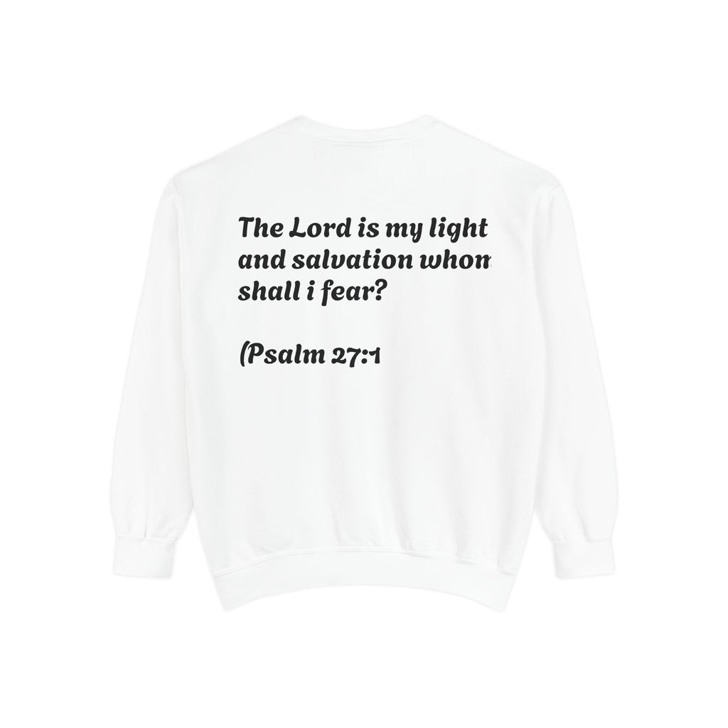 Christian Sweatshirt — Cross Design with Psalm 27:1 Verse Back