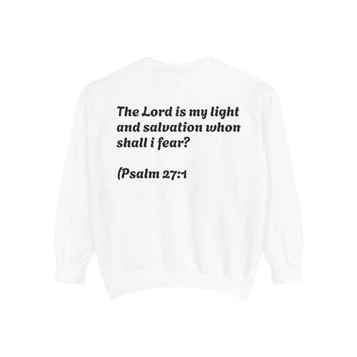Christian Sweatshirt — Cross Design with Psalm 27:1 Verse Back