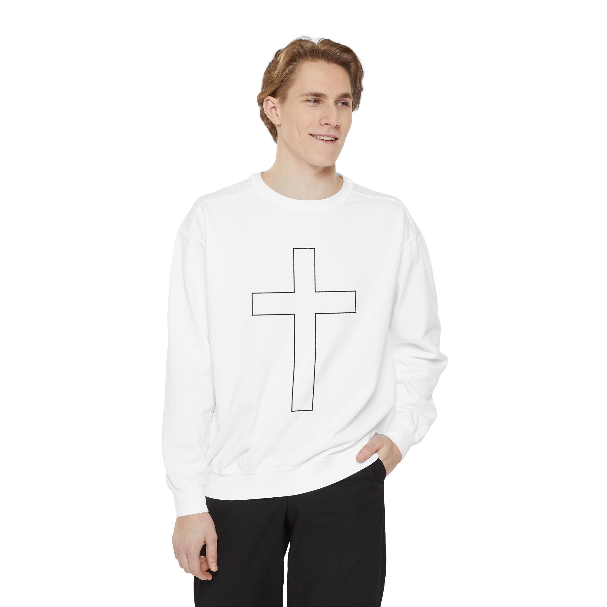 Christian Sweatshirt — Cross Design with Psalm 27:1 Verse Back