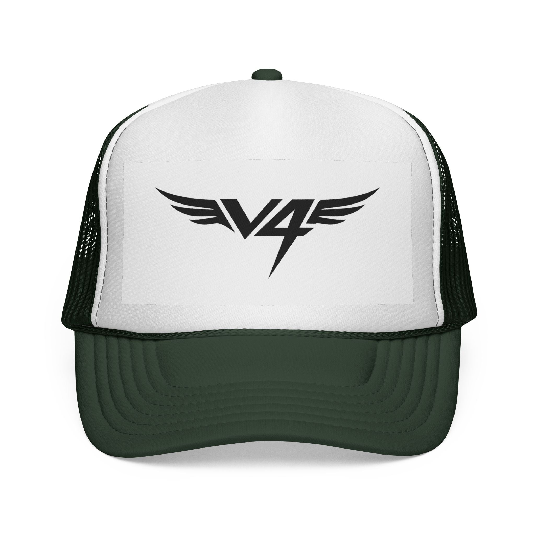 V4 Wing Logo Trucker Cap — Retro Patriotic Red, White & Blue Mesh Hat
