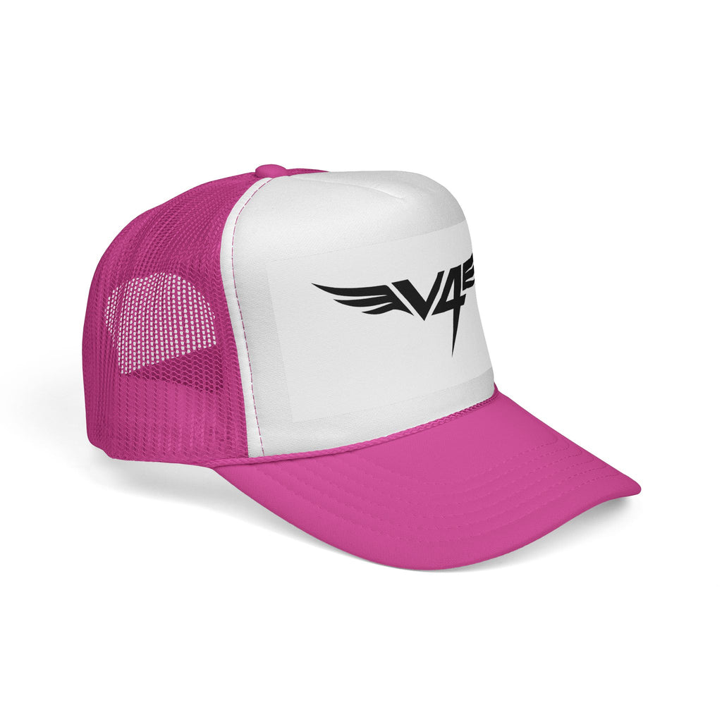 V4 Wing Logo Trucker Cap — Retro Patriotic Red, White & Blue Mesh Hat
