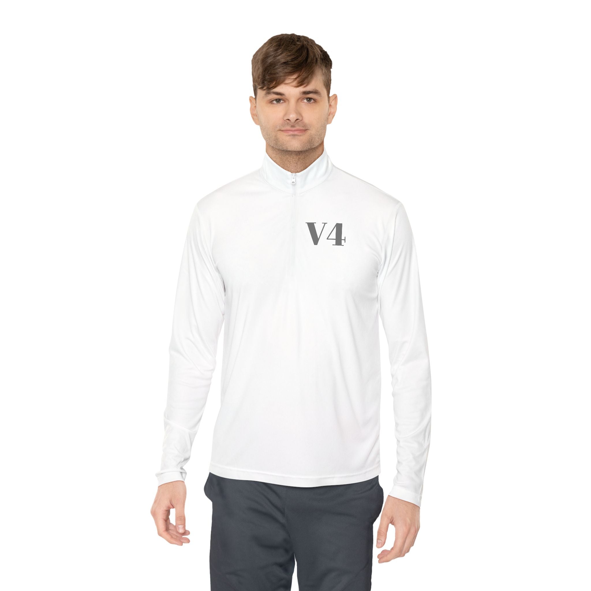 Quarter-Zip Pullover — Minimal 'V4' Chest Logo Performance Pullover