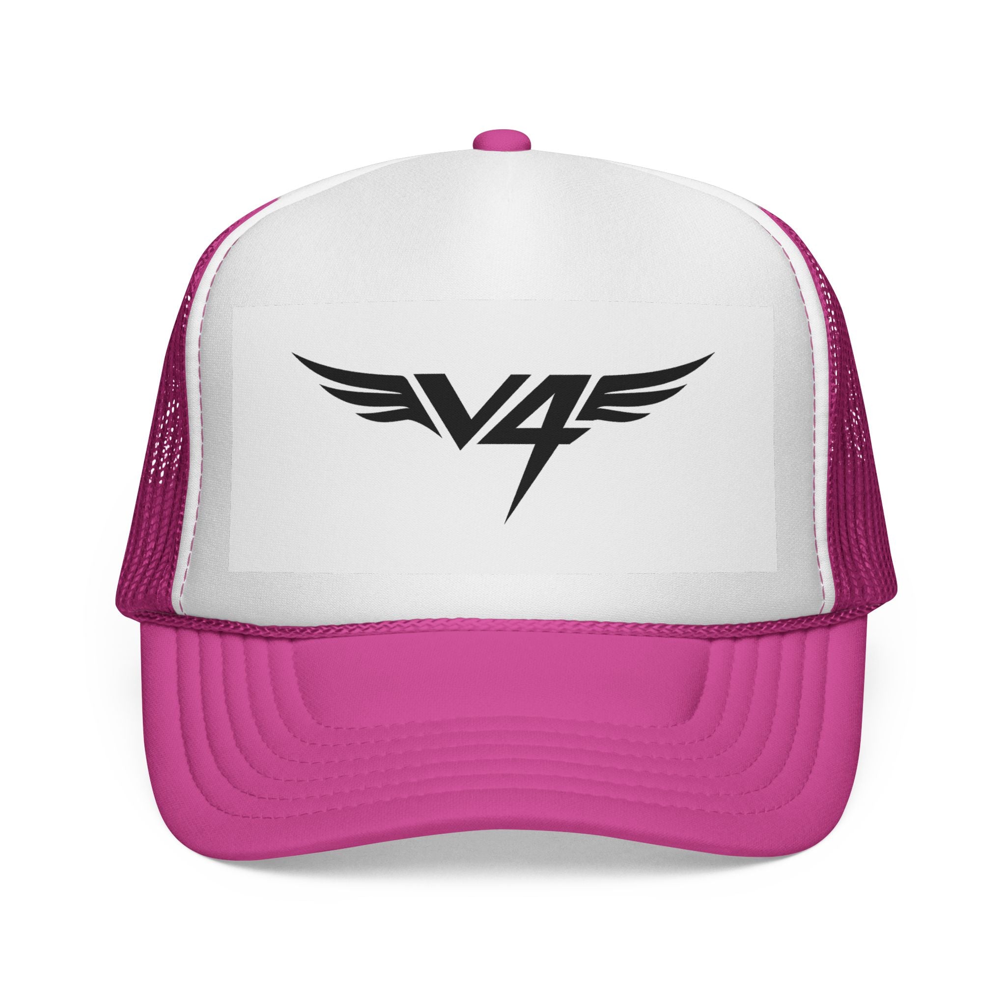 V4 Wing Logo Trucker Cap — Retro Patriotic Red, White & Blue Mesh Hat