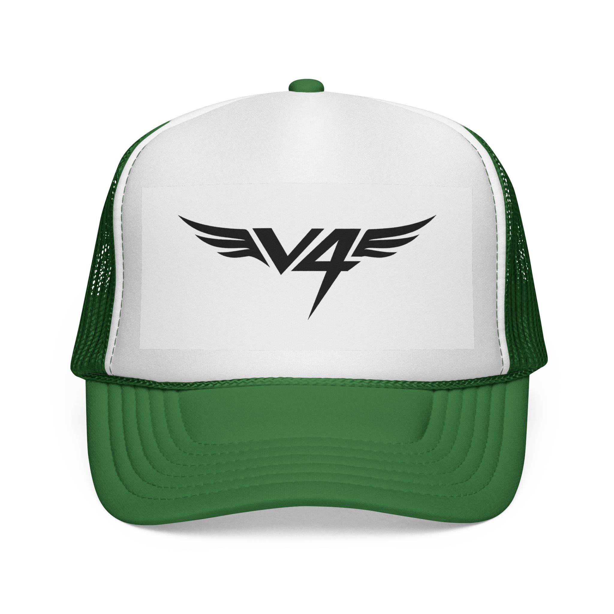 V4 Wing Logo Trucker Cap — Retro Patriotic Red, White & Blue Mesh Hat