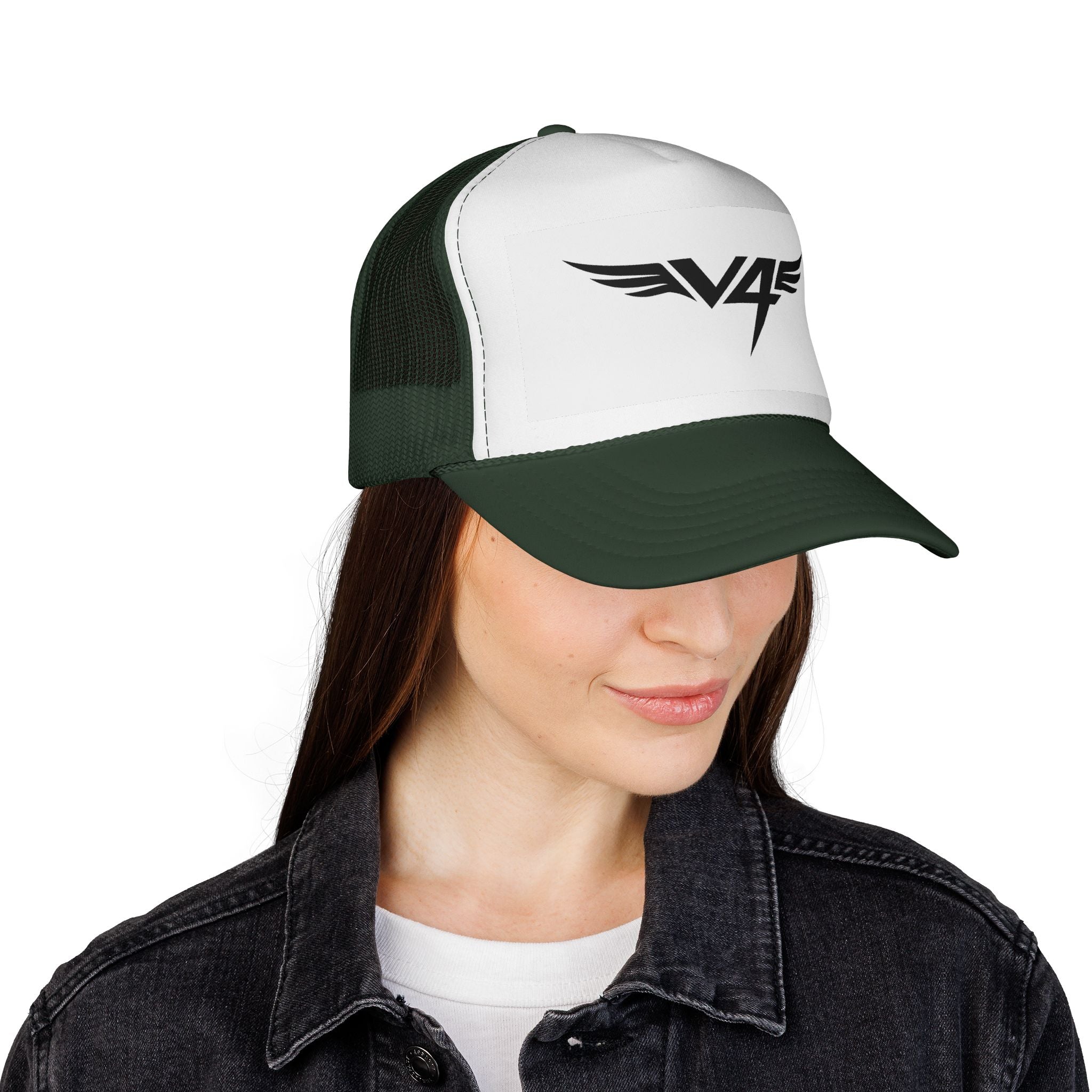 V4 Wing Logo Trucker Cap — Retro Patriotic Red, White & Blue Mesh Hat